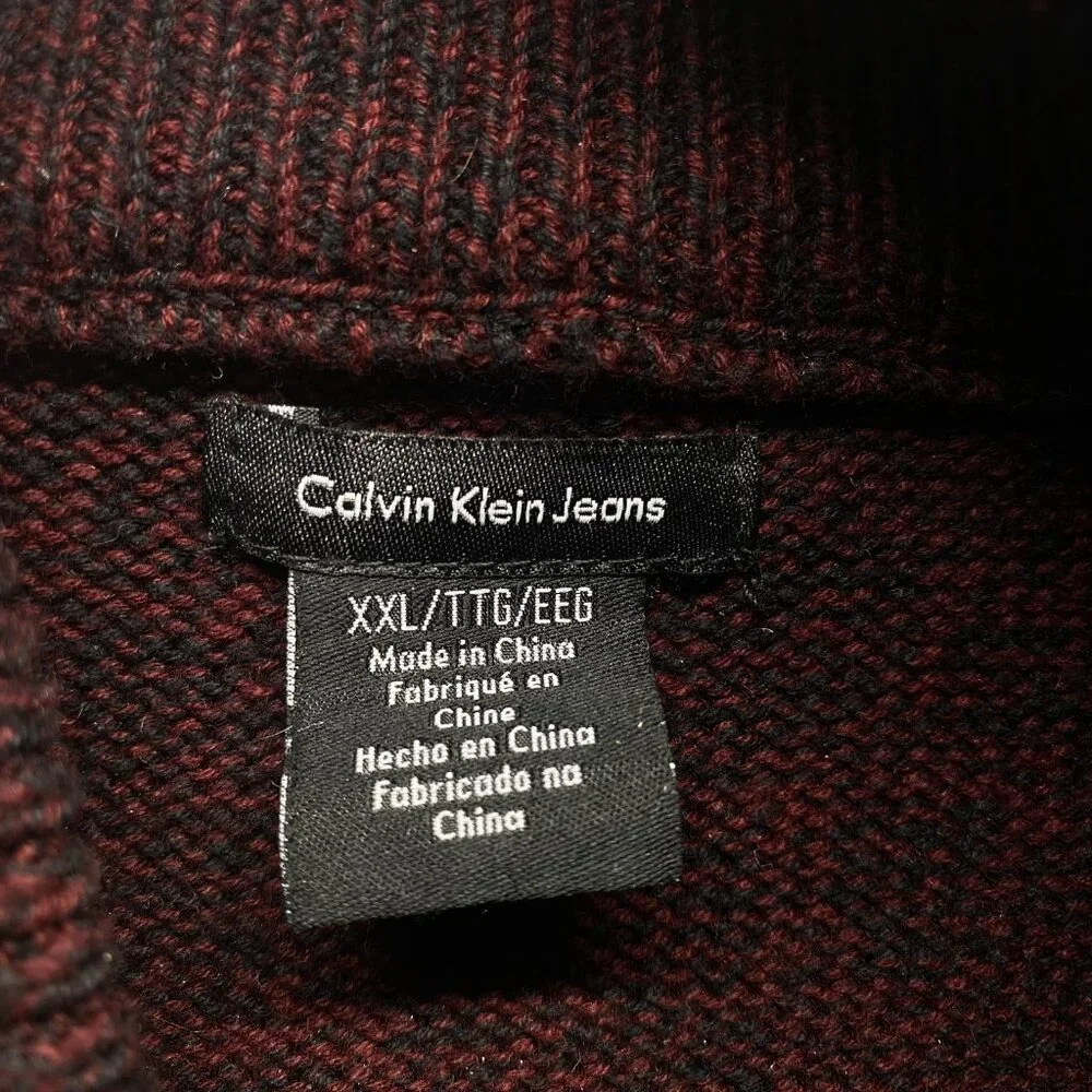 CALVIN KLEIN Jeans Men’s‎ Quarter Zip Sweater XXL Maroon Cotton Bordeaux